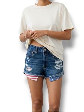 American Eagle Cutoff Shorts Distressed American Flag Patriotic Pockets sz 6